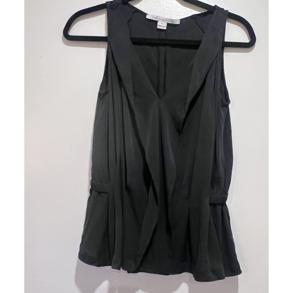 Diane Von Furstenberg DVF Womens Ruffled Black‎ Silk Tank Top Blouse Size 6